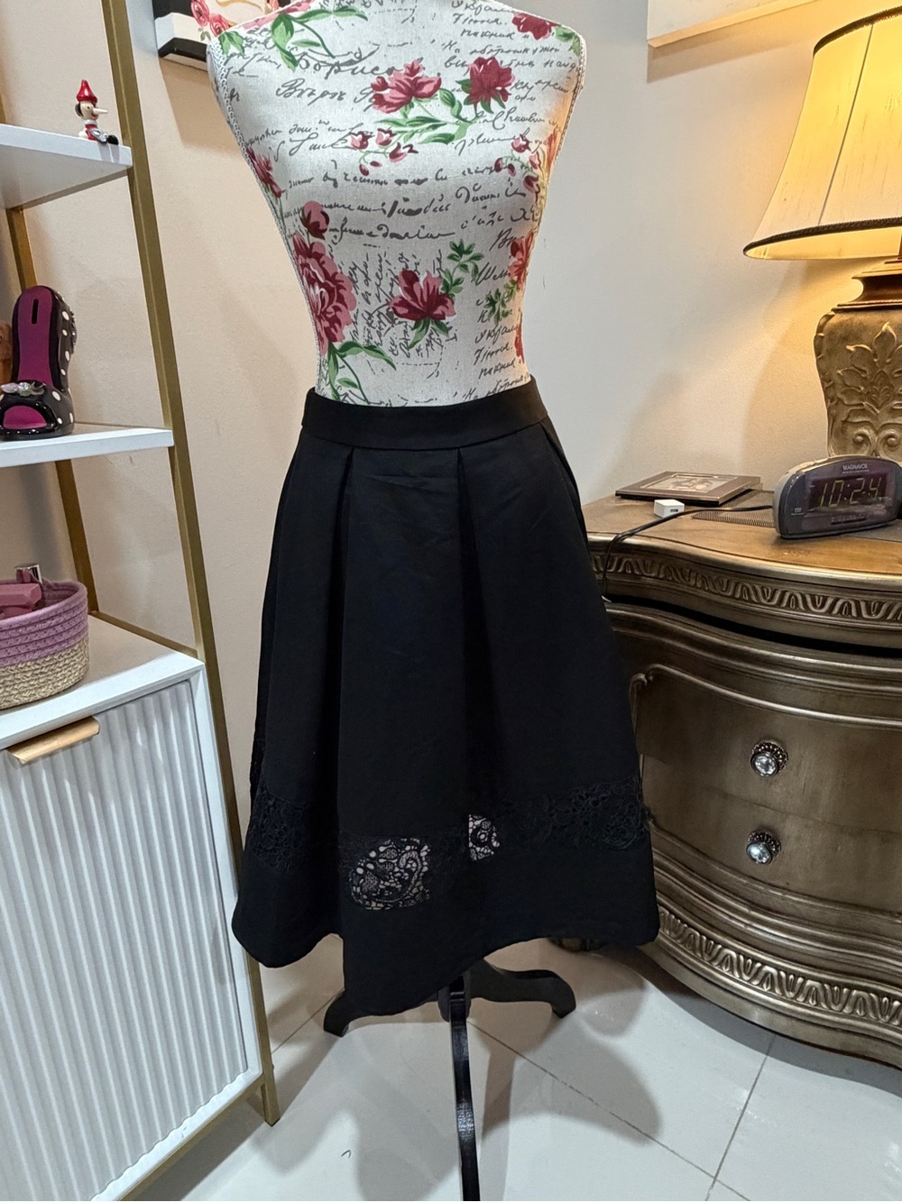 Express Black A-Line Skirt with Lace Hem